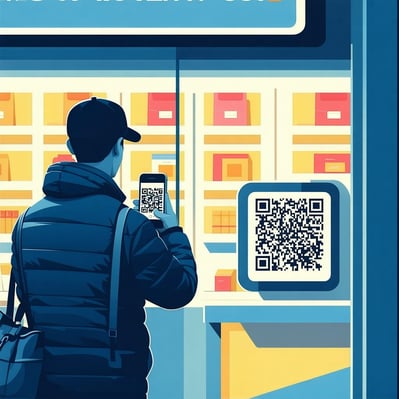 a qr infront of store cashier a user scanning the qr using his phone infographicsmake it vector-3